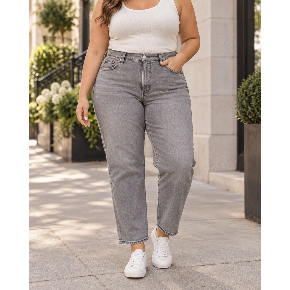 Levi's Ribcage Straight Ankle Jeans Women 22W Gray High Rise Button Fly Classic